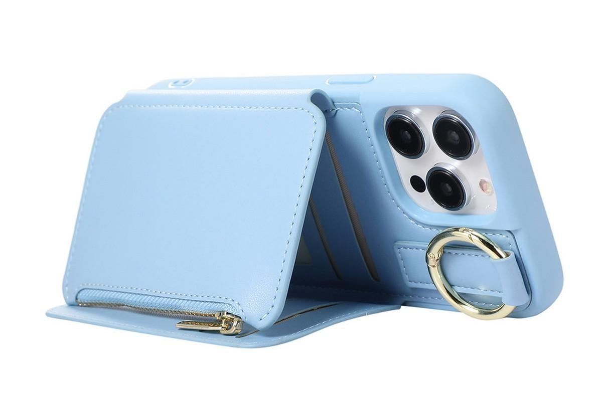 PU Leather Phone Case Wallet Purse for iPhone 14 Series -Blue /iPhone 14 Pro