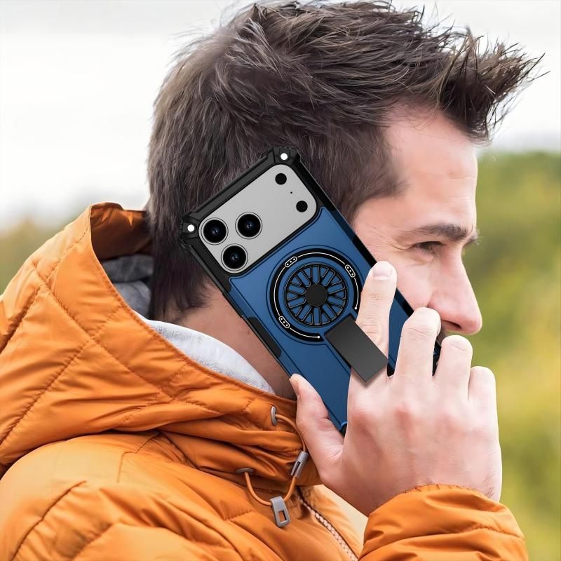 Armor Heavy Duty Magnetic Rotating Ring Kickstand Phone Case For iPhone 14 Plus, Anti-Drop Protective Cover In Blue