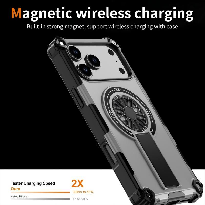 Armor Heavy Duty Magnetic Rotating Ring Kickstand Phone Case For iPhone 16 Pro , Anti-Drop Protective Cover In Silver