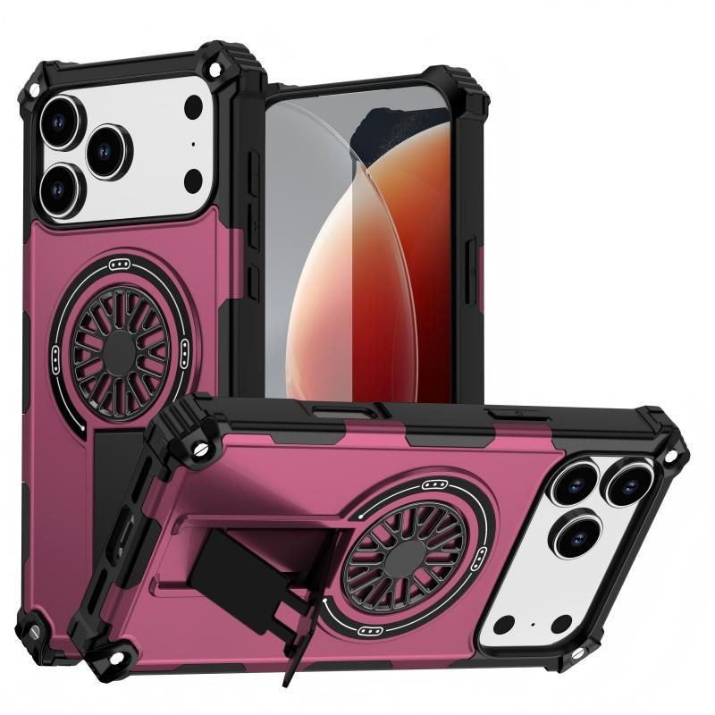 Armor Heavy Duty Magnetic Rotating Ring Kickstand Phone Case For iPhone 16 Plus, Anti-Drop Protective Cover In Purple