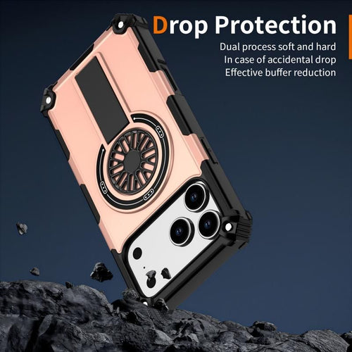 Armor Heavy Duty Magnetic Rotating Ring Kickstand Phone Case For iPhone 13 Pro Max, Anti-Drop Protective Cover In RoseGold