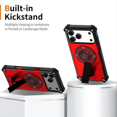 Armor Heavy Duty Magnetic Rotating Ring Kickstand Phone Case For iPhone 13 Pro, Anti-Drop Protective Cover In Red