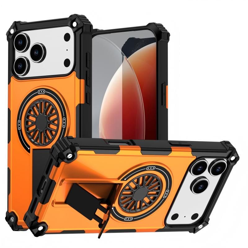 Armor Heavy Duty Magnetic Rotating Ring Kickstand Phone Case For iPhone 13 Pro, Anti-Drop Protective Cover In Orange