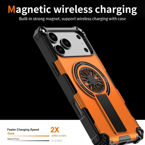 Armor Heavy Duty Magnetic Rotating Ring Kickstand Phone Case For iPhone 13 Pro, Anti-Drop Protective Cover In Orange