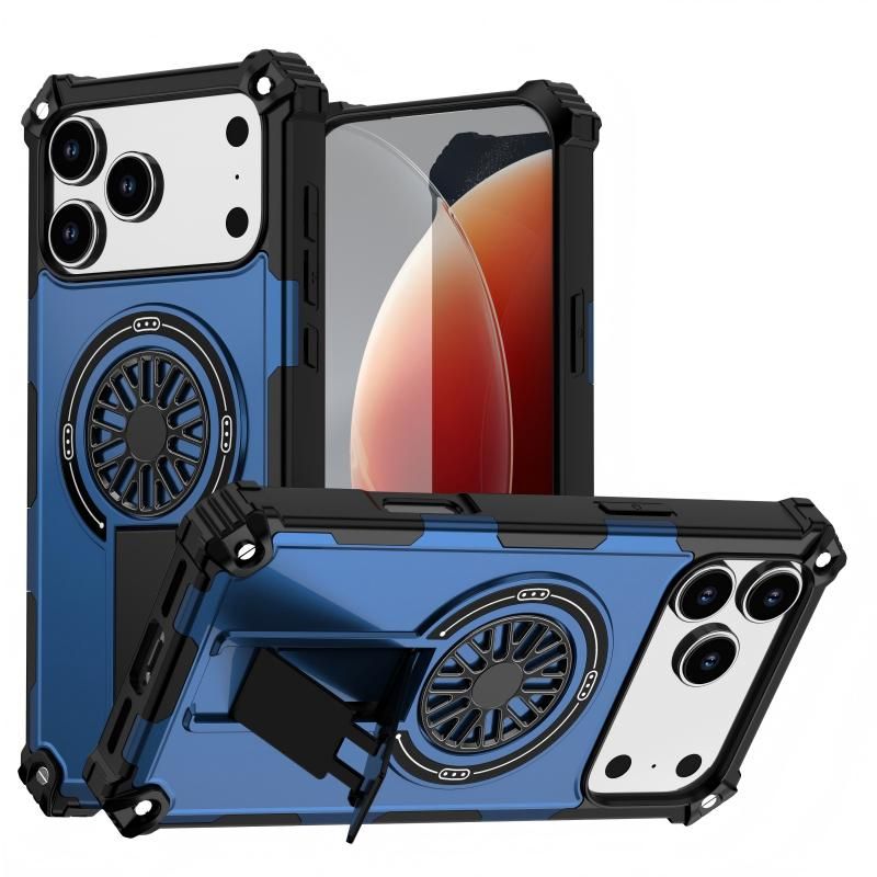 Armor Heavy Duty Magnetic Rotating Ring Kickstand Phone Case For iPhone 13 Pro Max, Anti-Drop Protective Cover In Blue