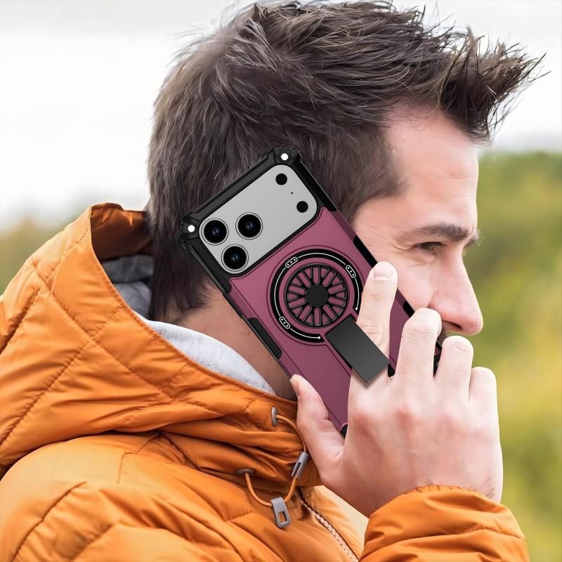 Armor Heavy Duty Magnetic Rotating Ring Kickstand Phone Case For iPhone 14 Pro, Anti-Drop Protective Cover In Purple