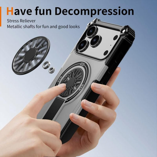 Armor Heavy Duty Magnetic Rotating Ring Kickstand Phone Case For iPhone 13 Pro, Anti-Drop Protective Cover In Silver