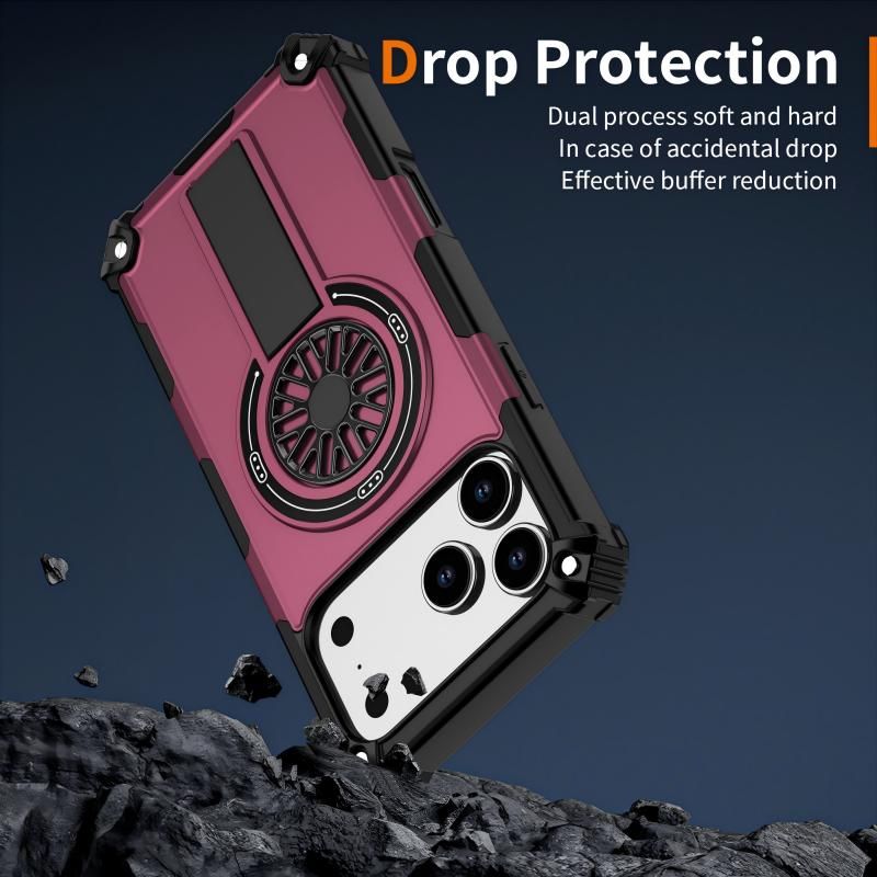 Armor Heavy Duty Magnetic Rotating Ring Kickstand Phone Case For iPhone 17, Anti-Drop Protective Cover In Purple