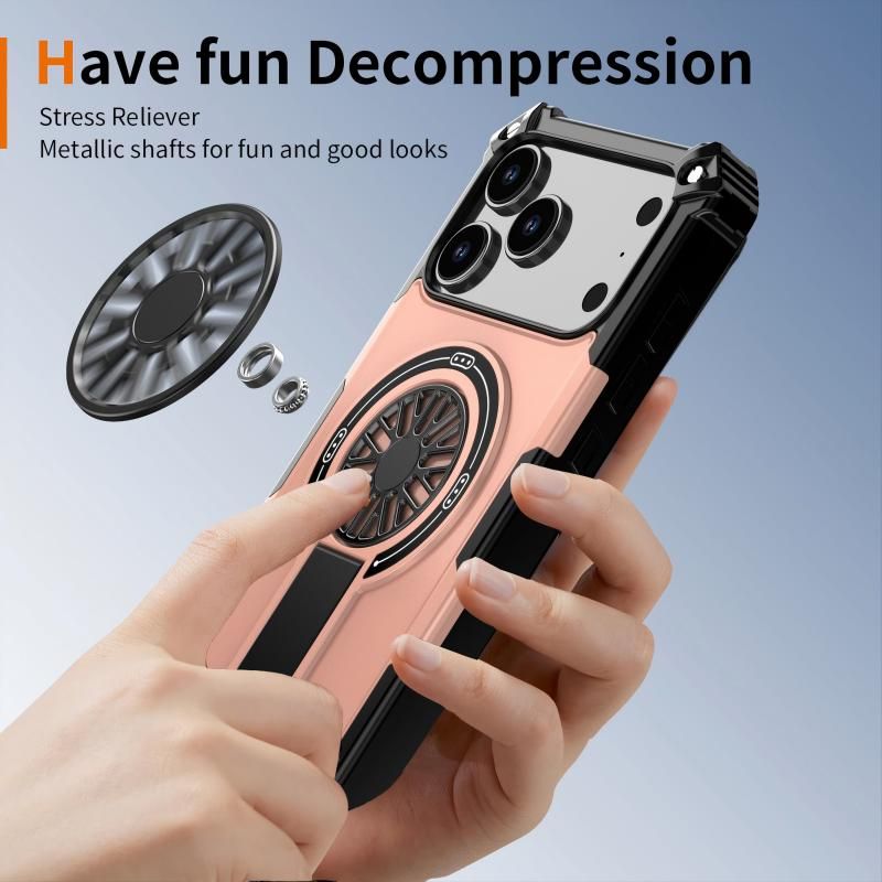 Armor Heavy Duty Magnetic Rotating Ring Kickstand Phone Case For iPhone 16 Plus, Anti-Drop Protective Cover In RoseGold