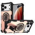 Armor Heavy Duty Magnetic Rotating Ring Kickstand Phone Case For iPhone 16, Anti-Drop Protective Cover In RoseGold
