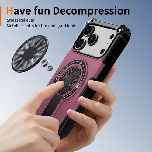 Armor Heavy Duty Magnetic Rotating Ring Kickstand Phone Case For iPhone 13 Pro, Anti-Drop Protective Cover In Purple