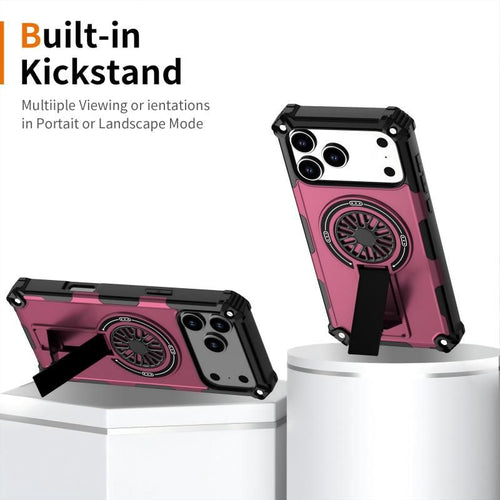 Armor Heavy Duty Magnetic Rotating Ring Kickstand Phone Case For iPhone 13, Anti-Drop Protective Cover In Purple