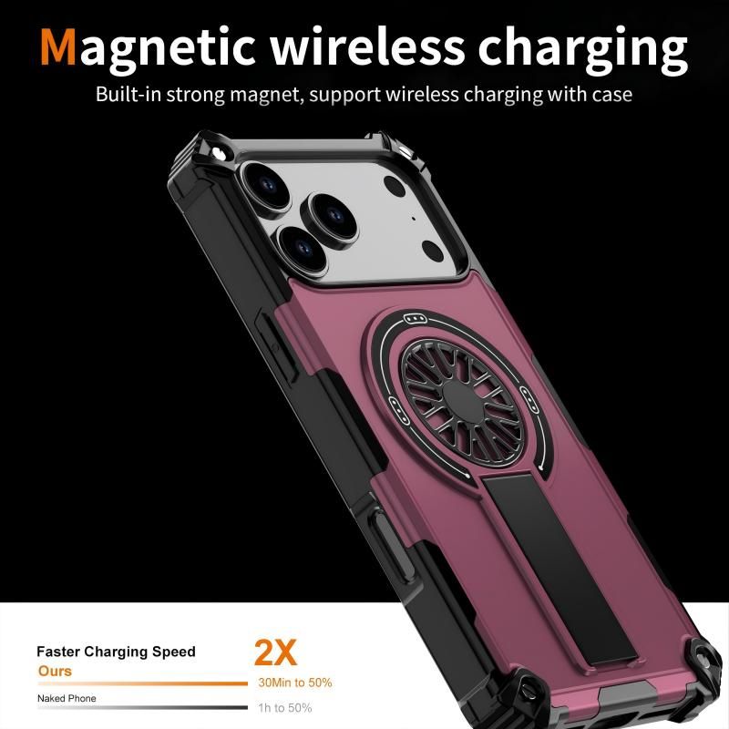 Armor Heavy Duty Magnetic Rotating Ring Kickstand Phone Case For iPhone 13, Anti-Drop Protective Cover In Purple