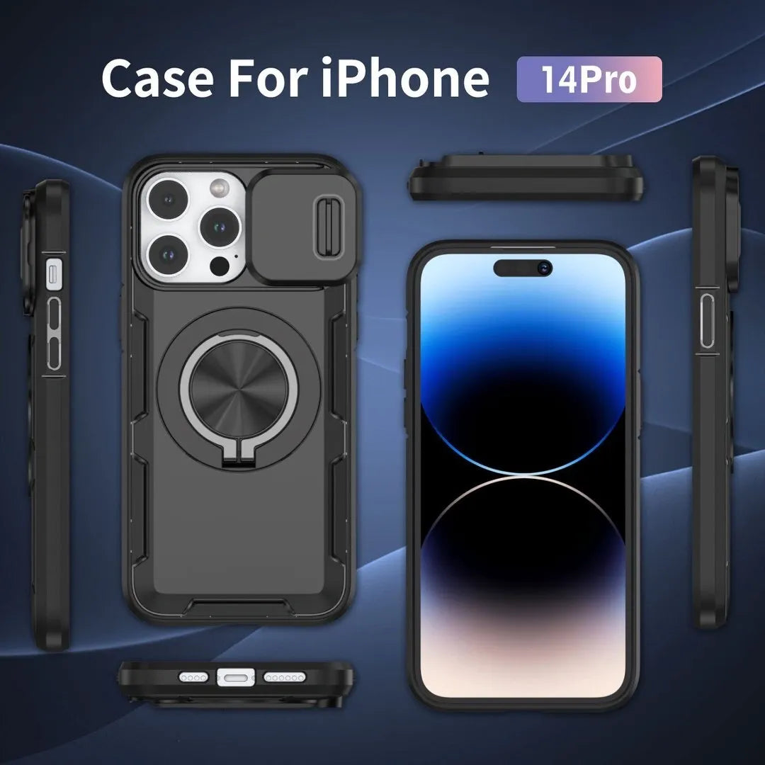 2-in-1 Magnetic Sliding Lens Case, Black for iPhone 14 Pro