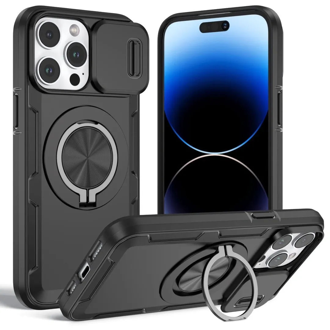 2-in-1 Magnetic Sliding Lens Case, Black for iPhone 15 Pro