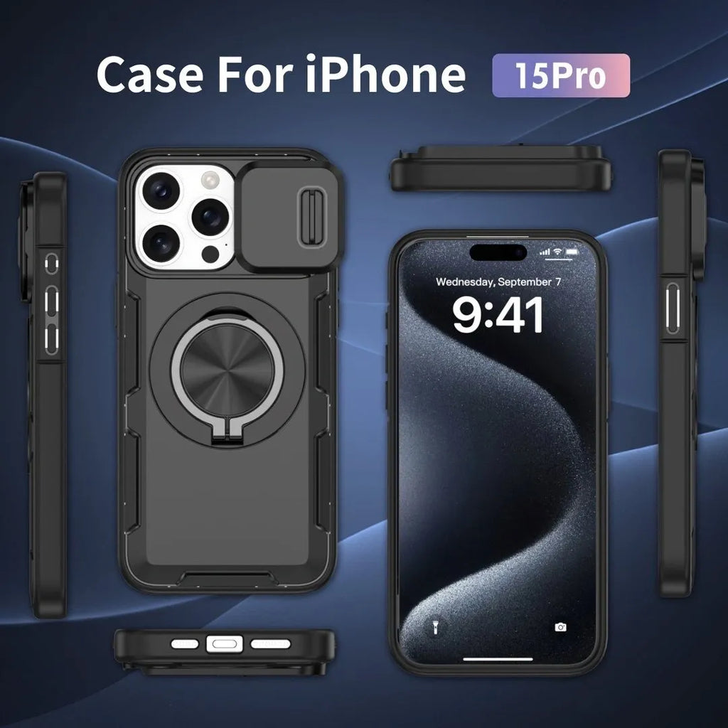 2-in-1 Magnetic Sliding Lens Case, Black for iPhone 15 Pro
