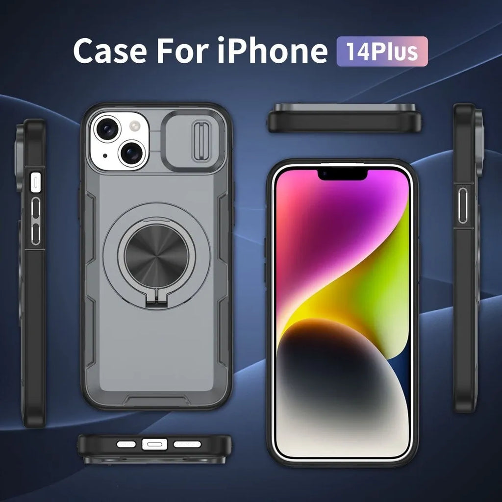 2-in-1 Magnetic Sliding Lens Case, Grey for iPhone 14 Plus