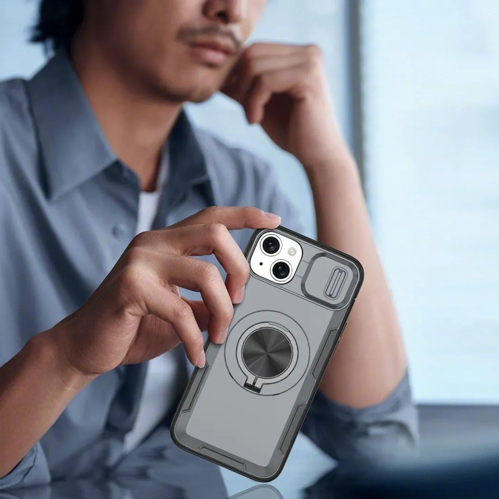 2-in-1 Magnetic Sliding Lens Case, Grey for iPhone 14 Plus