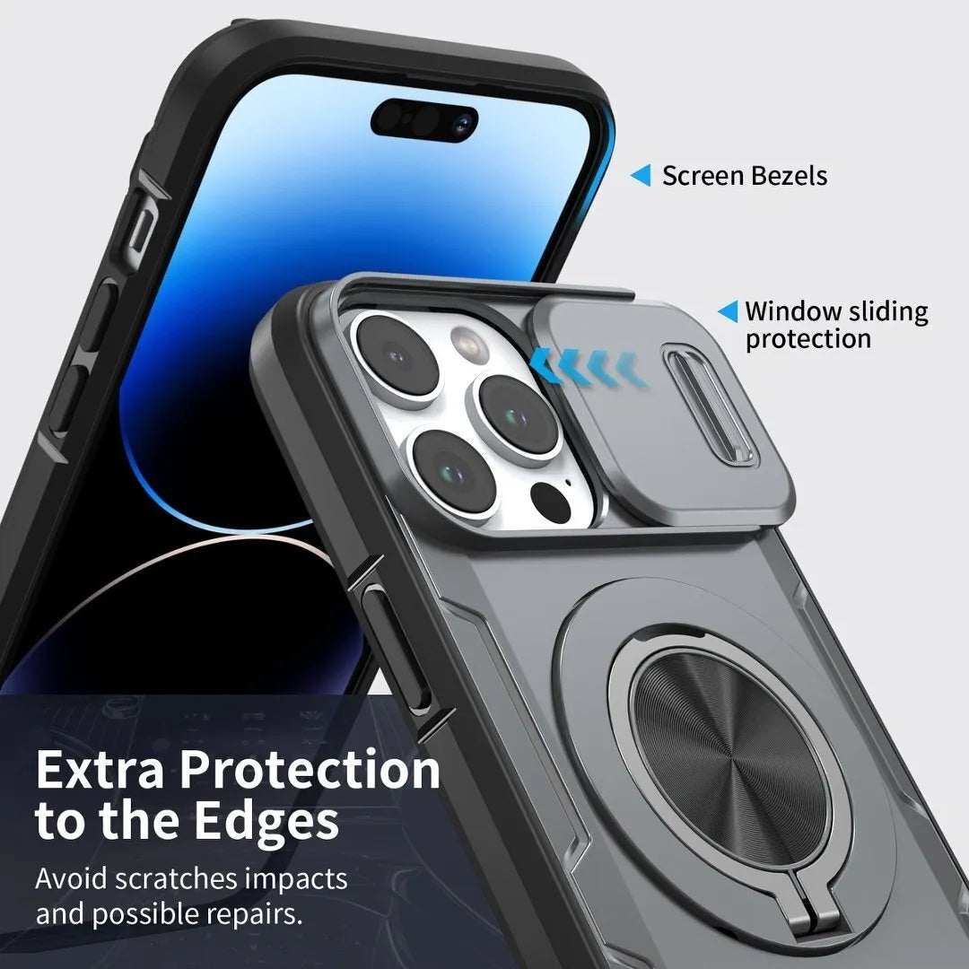 2-in-1 Magnetic Sliding Lens Case, Grey for iPhone 14 Pro