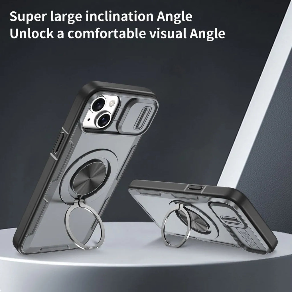 2-in-1 Magnetic Sliding Lens Case, Grey for iPhone 15 Plus