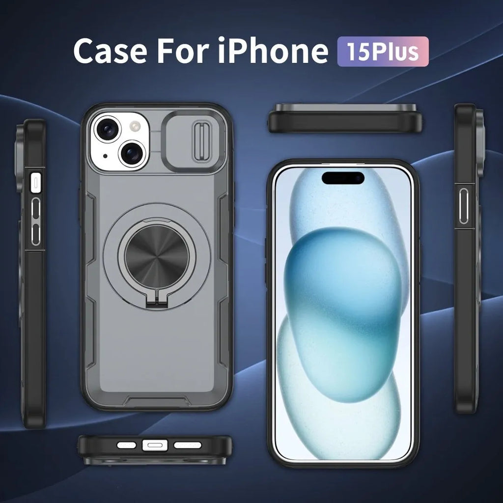 2-in-1 Magnetic Sliding Lens Case, Grey for iPhone 15 Plus