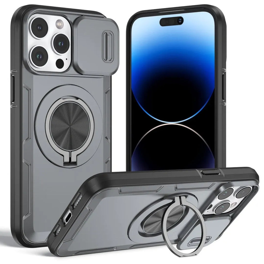 2-in-1 Magnetic Sliding Lens Case, Grey for iPhone 15 Pro Max