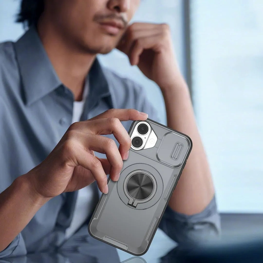 2-in-1 Magnetic Sliding Lens Case, Grey for iPhone 16 Plus