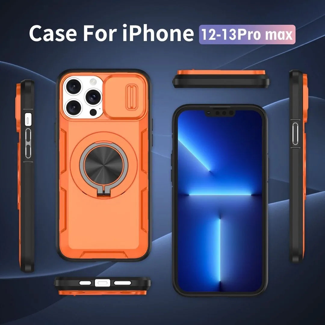 2-in-1 Magnetic Sliding Lens Case, Orange for iPhone 13