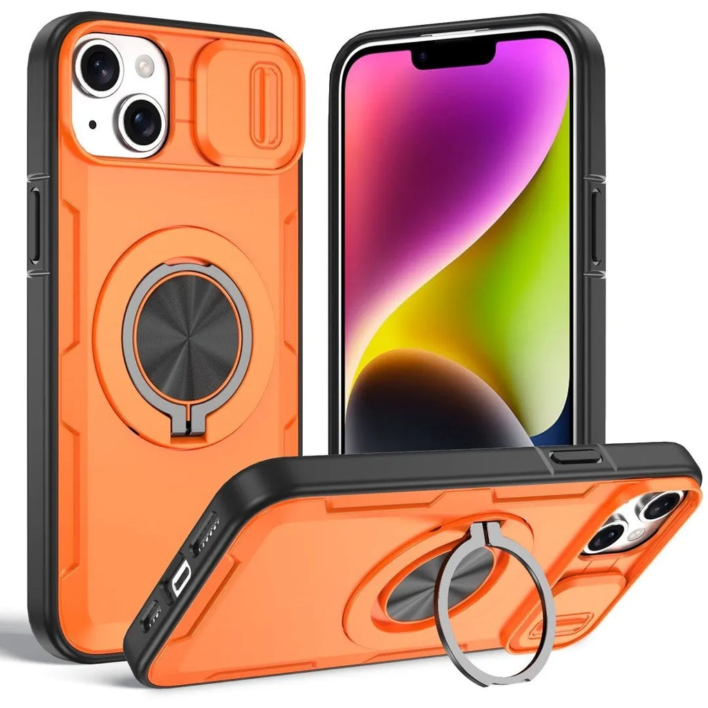 2-in-1 Magnetic Sliding Lens Case, Orange for iPhone 14