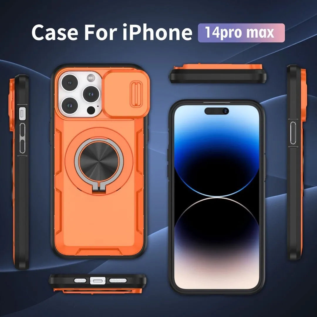 2-in-1 Magnetic Sliding Lens Case, Orange for iPhone 14 Pro Max