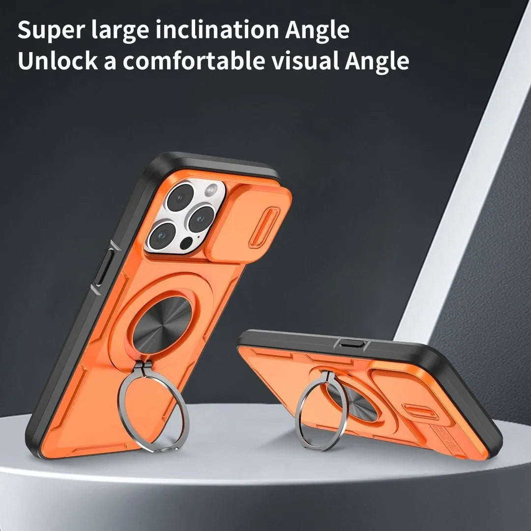 2-in-1 Magnetic Sliding Lens Case, Orange for iPhone 14 Pro