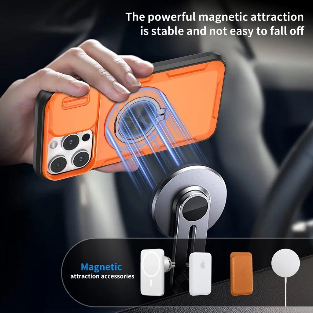 2-in-1 Magnetic Sliding Lens Case, Orange for iPhone 14 Pro