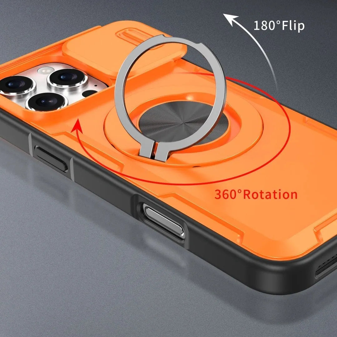 2-in-1 Magnetic Sliding Lens Case, Orange for iPhone 16 Pro