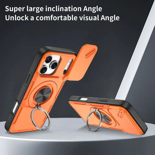 2-in-1 Magnetic Sliding Lens Case, Orange for iPhone 17 Pro
