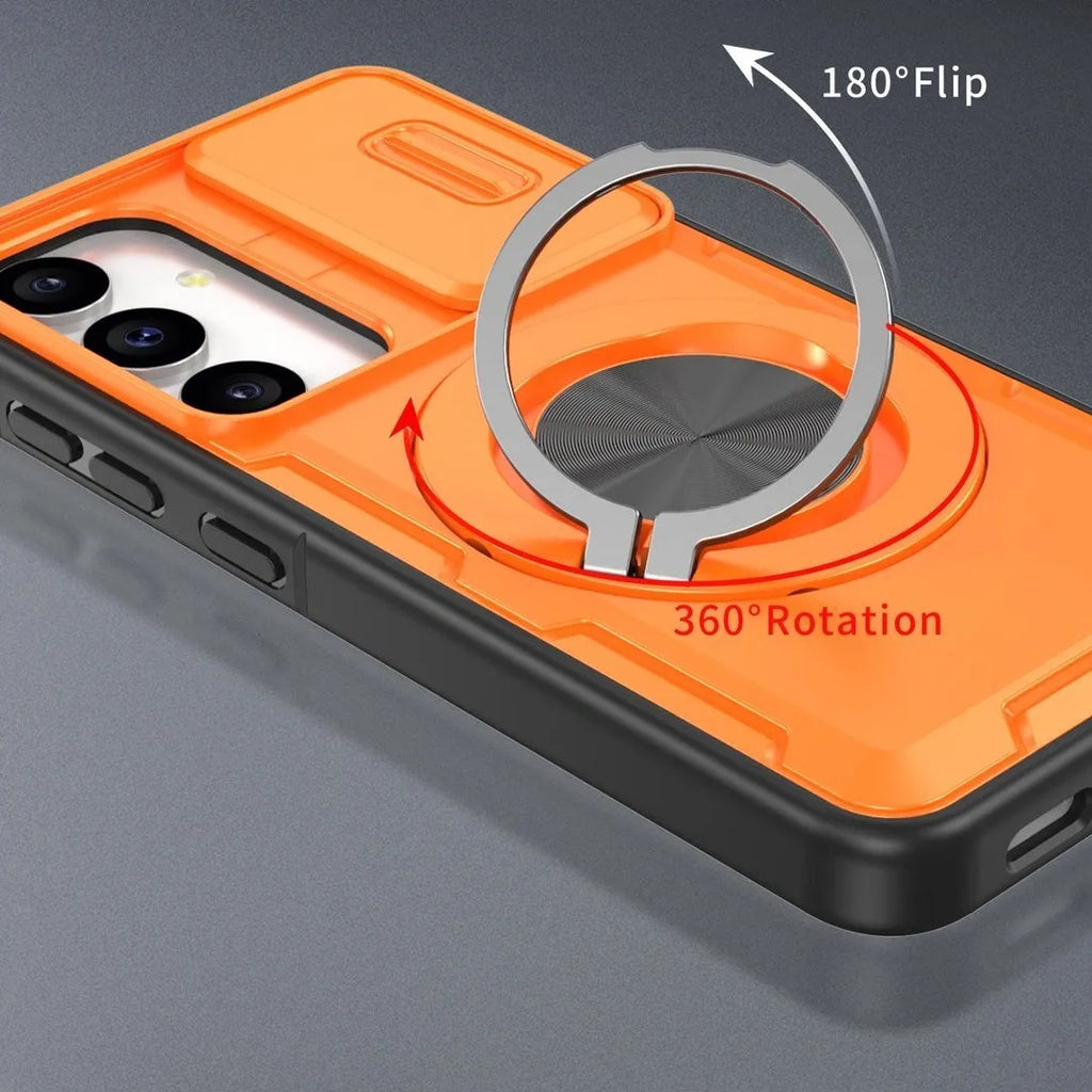 2-in-1 Magnetic Sliding Lens Case, Orange for Samsung S24