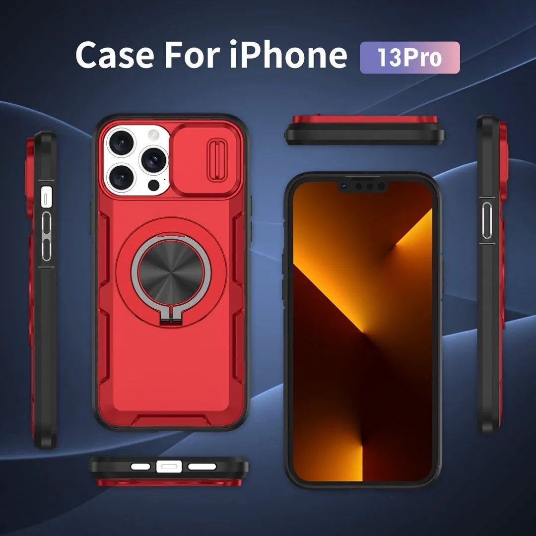 2-in-1 Magnetic Sliding Lens Case, Red for iPhone 13 Pro