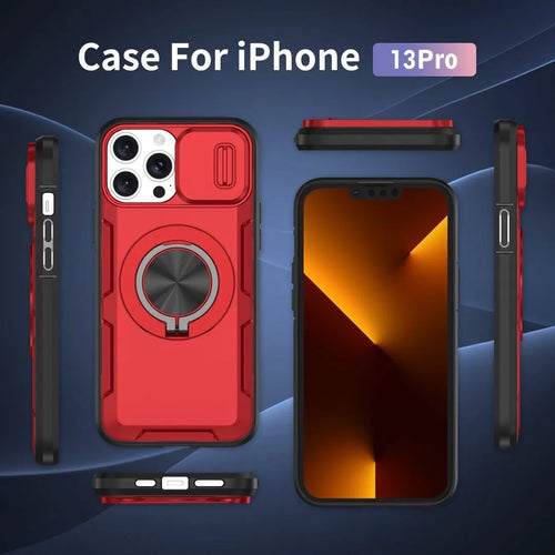 2-in-1 Magnetic Sliding Lens Case, Red for iPhone 13 Pro