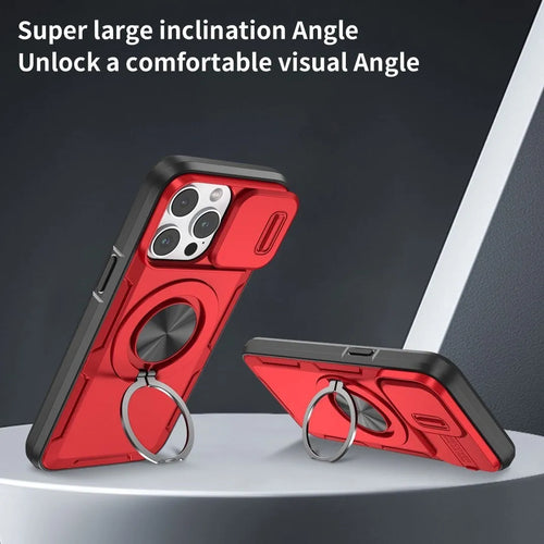 2-in-1 Magnetic Sliding Lens Case, Red for iPhone 14 Pro Max