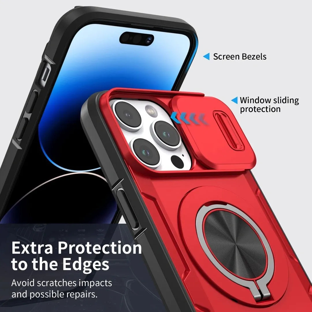 2-in-1 Magnetic Sliding Lens Case, Red for iPhone 14 Pro Max