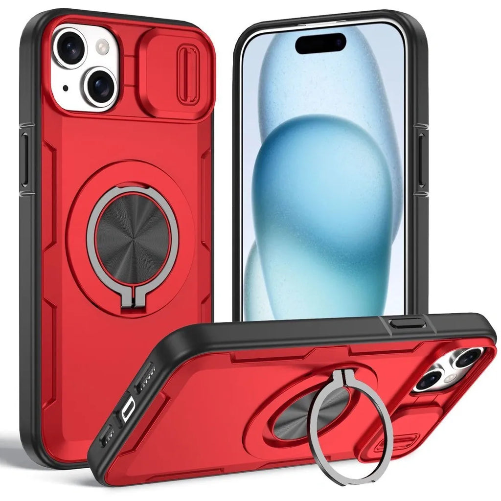2-in-1 Magnetic Sliding Lens Case, Red for iPhone 15 Plus