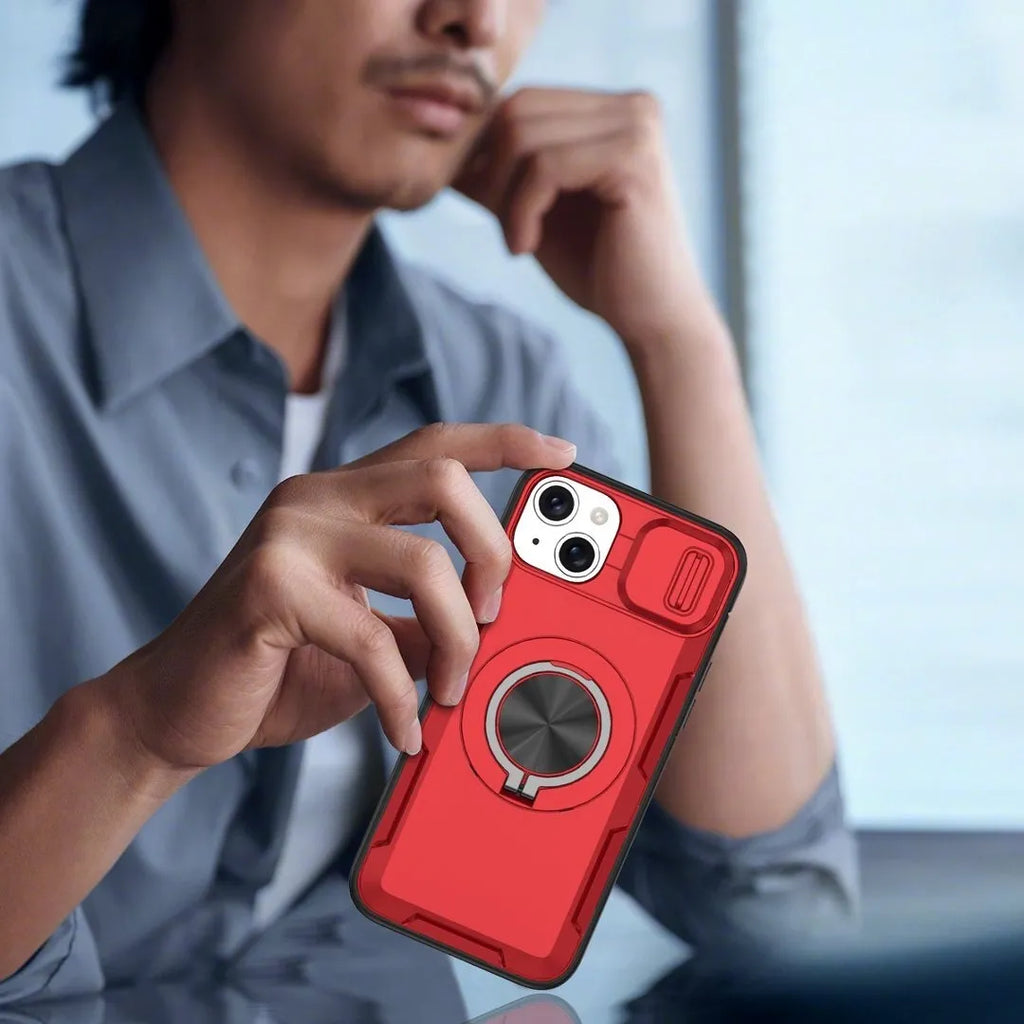 2-in-1 Magnetic Sliding Lens Case, Red for iPhone 15 Plus