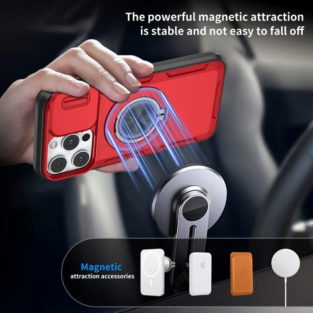2-in-1 Magnetic Sliding Lens Case, Red for iPhone 15 Pro