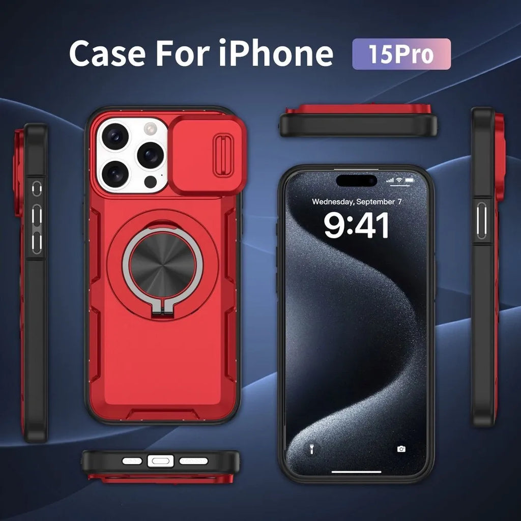 2-in-1 Magnetic Sliding Lens Case, Red for iPhone 15 Pro