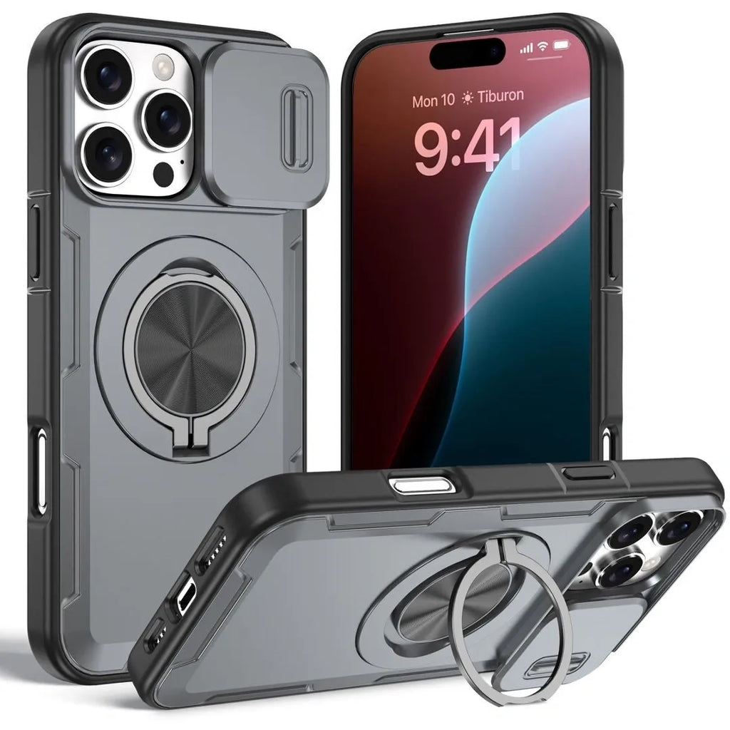 2-in-1 Magnetic Sliding Lens Case, Grey for iPhone 16 Pro