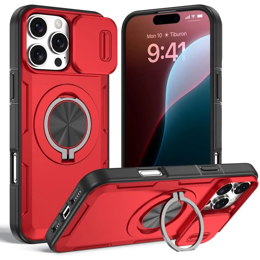 2-in-1 Magnetic Sliding Lens Case, Red for iPhone 16 Pro