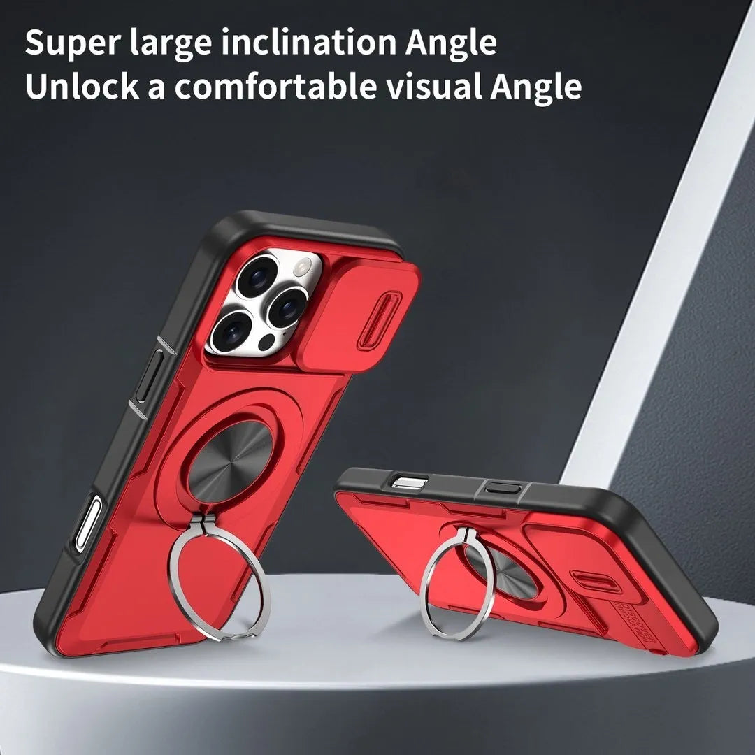 2-in-1 Magnetic Sliding Lens Case, Red for iPhone 16 Pro