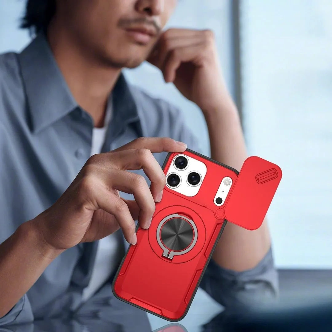 2-in-1 Magnetic Sliding Lens Case, Red for iPhone 17 Pro