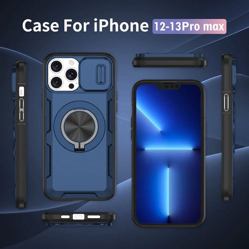 2-in-1 Magnetic Sliding Lens Case, Blue for iPhone 12 Pro