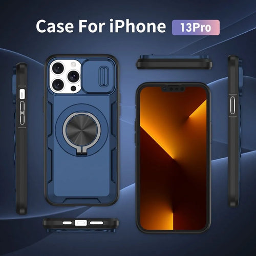 2-in-1 Magnetic Sliding Lens Case, Blue for iPhone 13 Pro