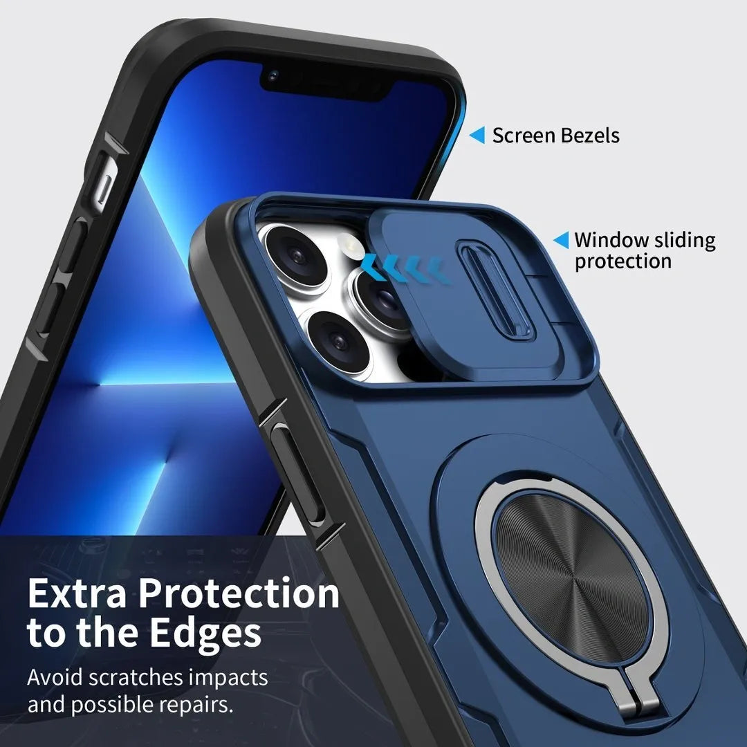 2-in-1 Magnetic Sliding Lens Case, Blue for iPhone 13 Pro
